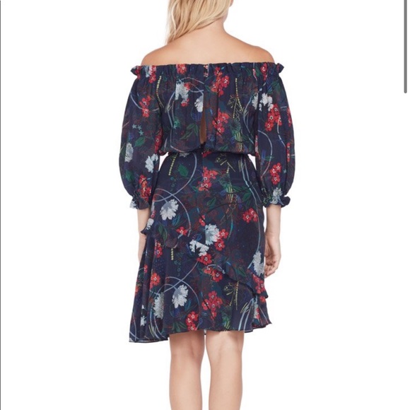 Saloni Grace Dress Floral Off Shoulder Blue Sz 2 - Picture 2 of 6